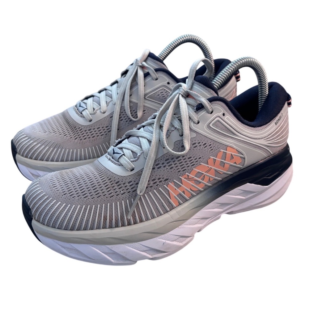 Hoka One One Bondi 7 Womens 7.5 Running Shoes Blue Grey 1110519 LRBI Max Cushion